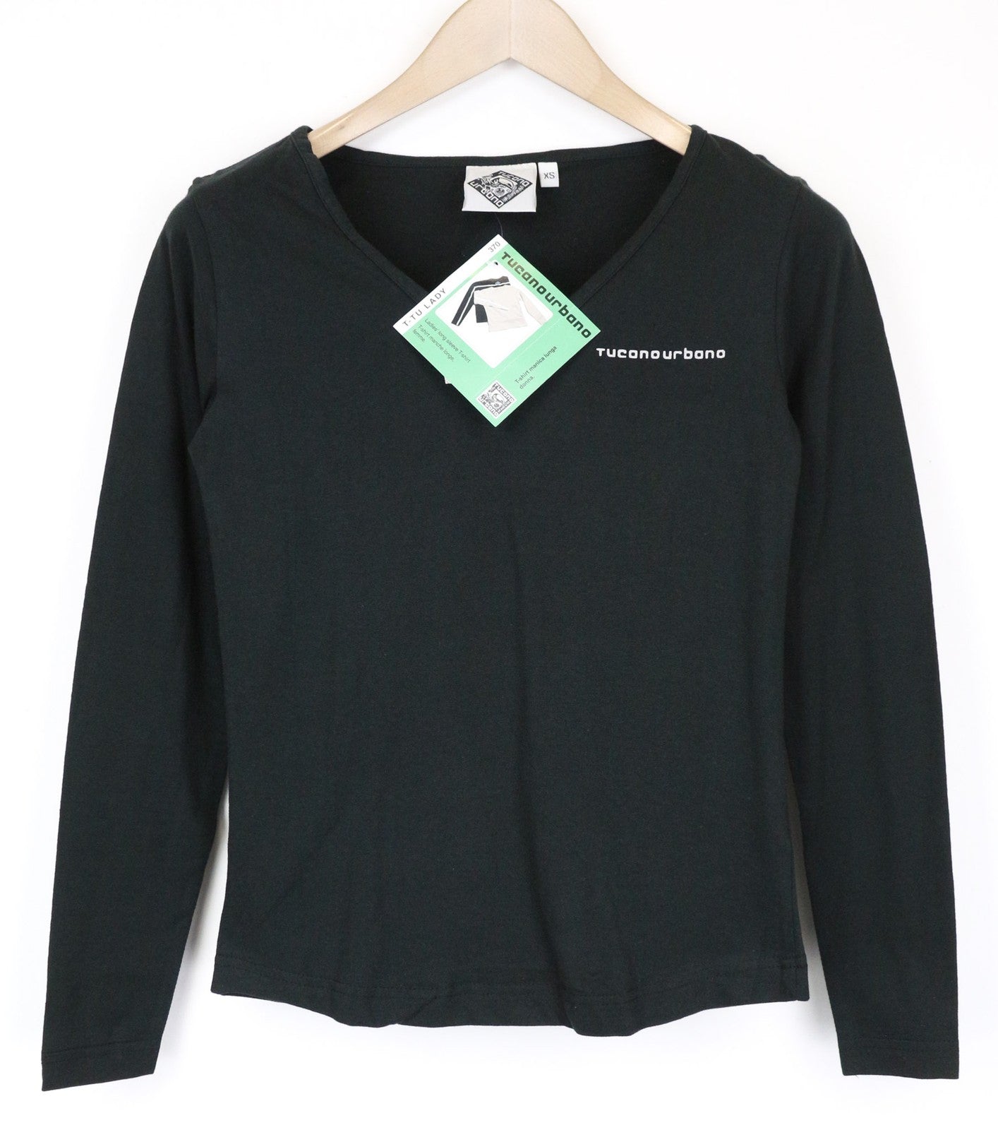 TUCANO URBANO T-TU moteriški XS dydžio juodi ilgomis rankovėmis medvilniniai marškinėliai su V formos iškirpte 