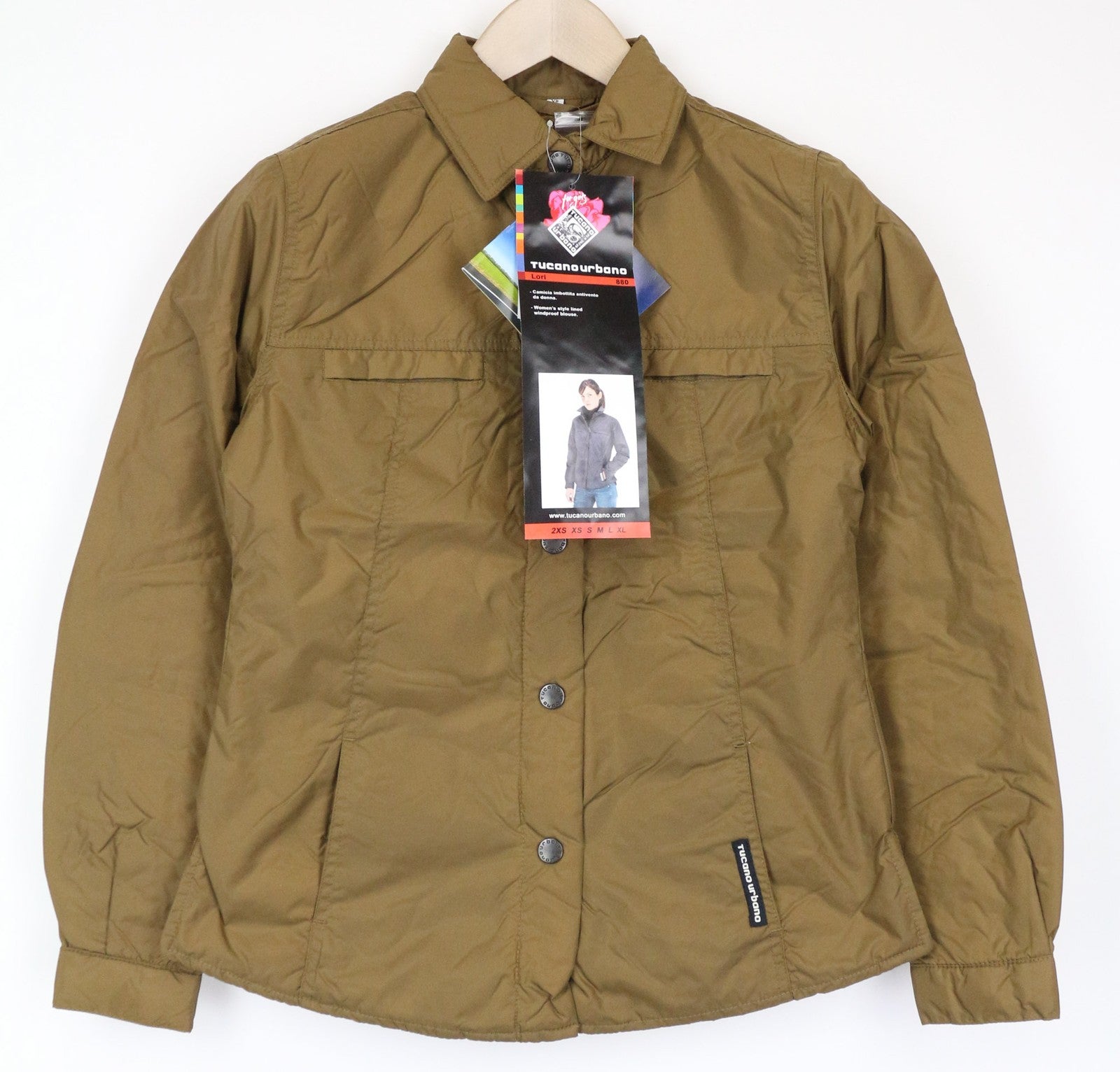 TUCANO URBANO Lori moteriškos XS dydžio rudos, vėjui atsparios, laisvalaikio stiliaus, vienaeilės, megztos. 