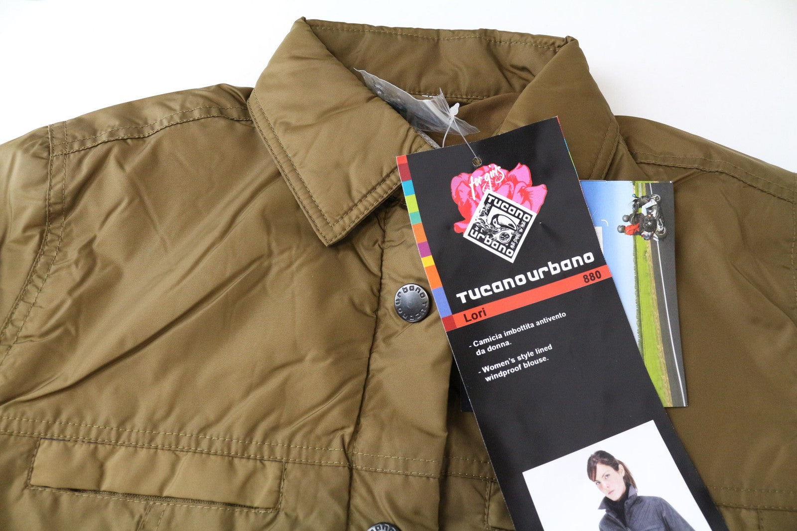 TUCANO URBANO Lori moteriškos XS dydžio rudos, vėjui atsparios, laisvalaikio stiliaus, vienaeilės, megztos. 