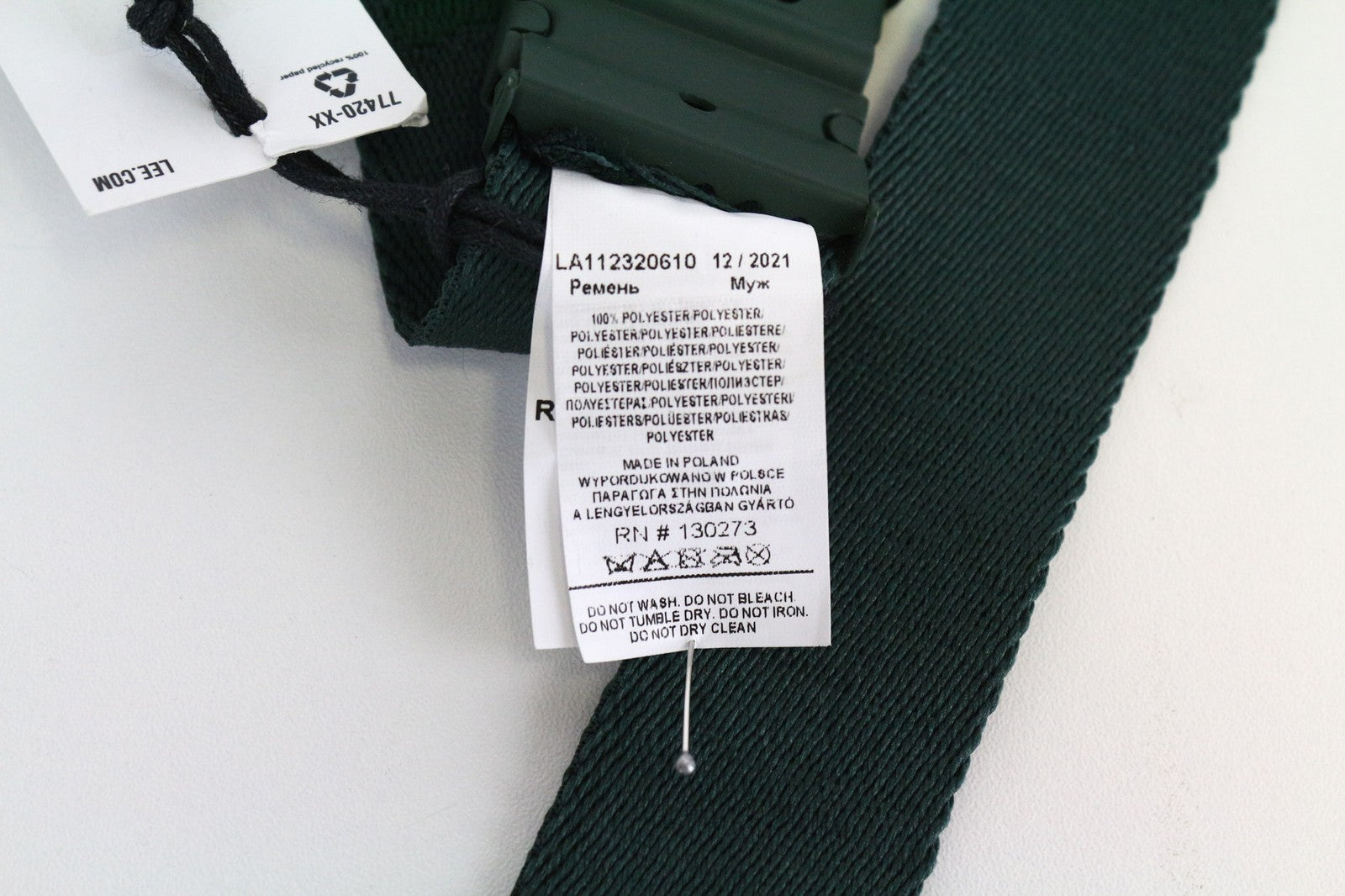 LEE vyriškas diržas 95 cm žalias laisvalaikio stiliaus su autogrip sagtimi ir logotipo raštu 