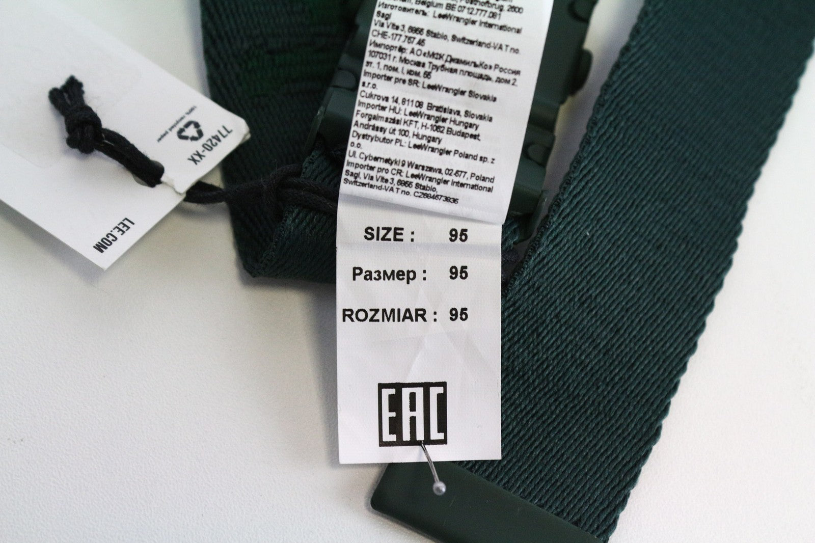 LEE vyriškas diržas 95 cm žalias laisvalaikio stiliaus su autogrip sagtimi ir logotipo raštu 