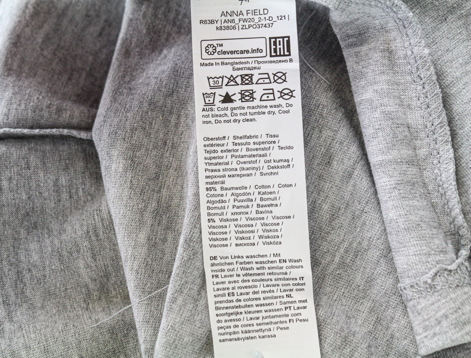 ANNA FIELD moteriški XS dydžio pilki medvilnės mišinio marškinėliai trumpomis rankovėmis su megztiniu 