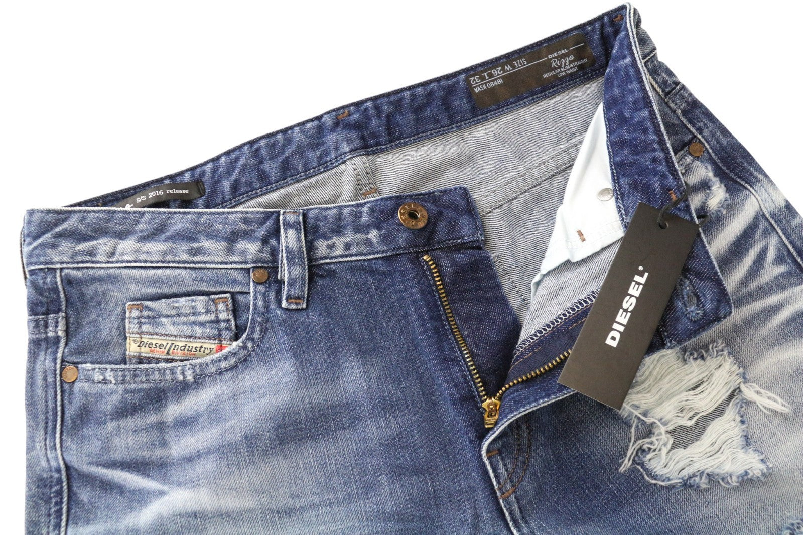 DIESEL Rizzo 0848I moteriški bateliai W26/L32 mėlyni, plėšyti, ploni, tiesūs, grynos medvilnės. 