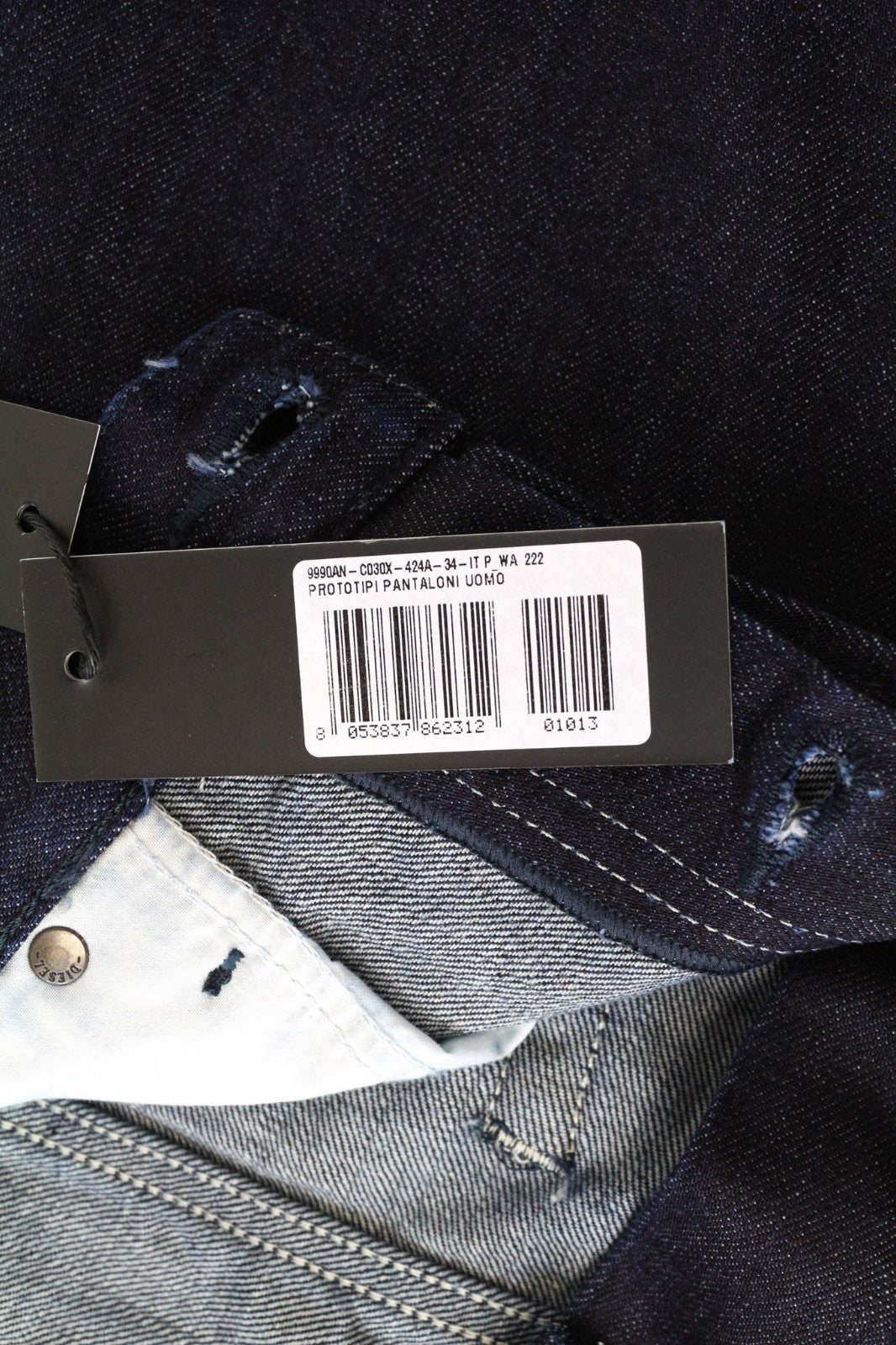 DIESEL Mharky 080AF Men's W34 Slim Skinny Navy Blue Plain 5-Pocket Jeans