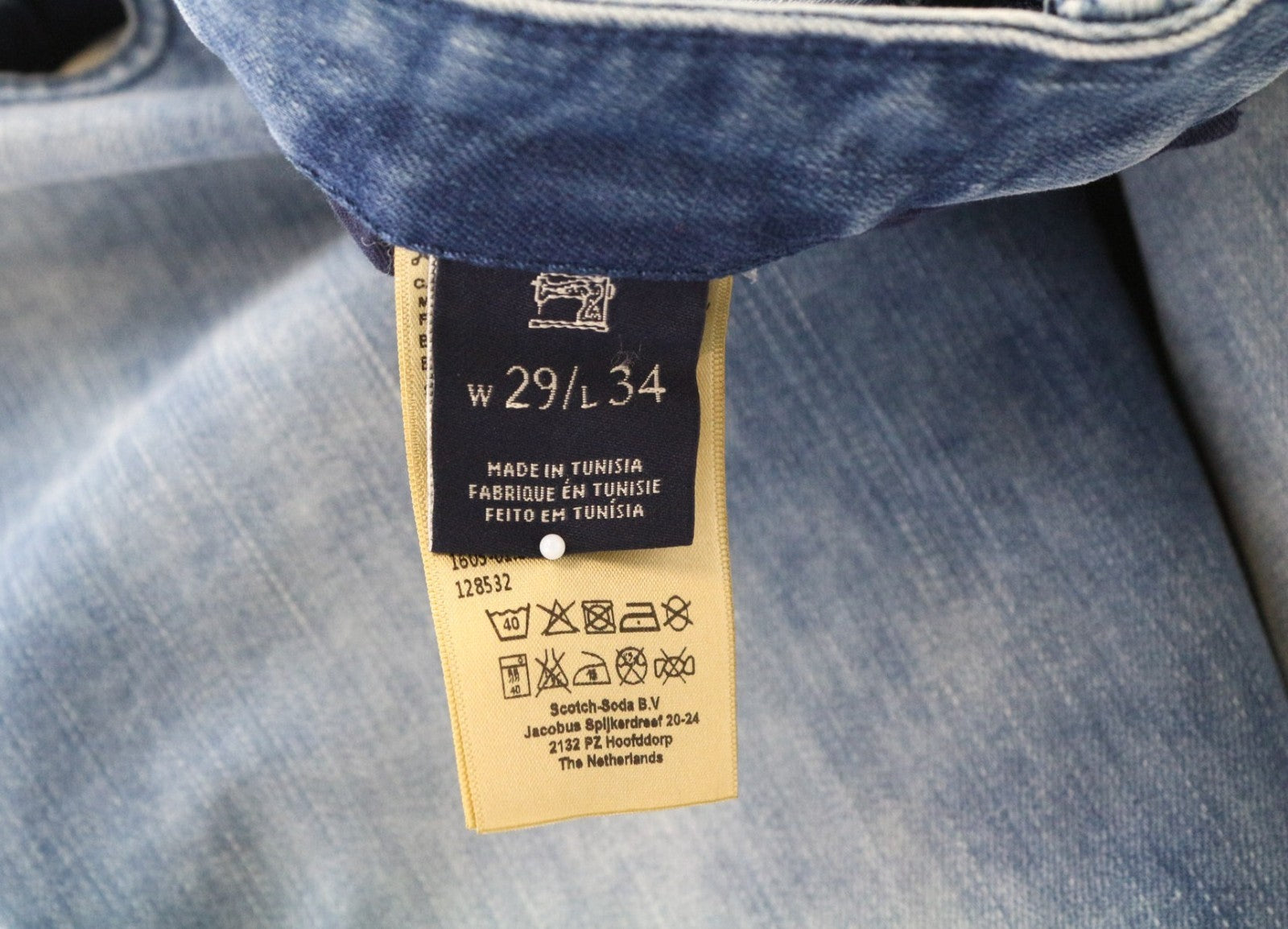 SCOTCH &amp; SODA Skim vyriški W29/L34 aptempti mėlyni medvilniniai tamprūs blukinti džinsai 