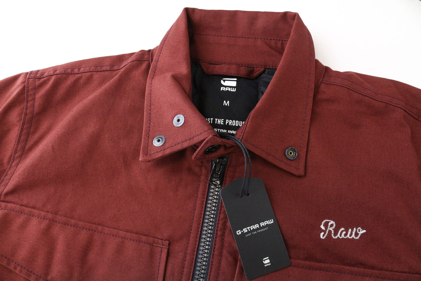 G-STAR RAW vyriška M dydžio ruda medvilninė striukė su apykakle ir vienaeiliu logotipu 
