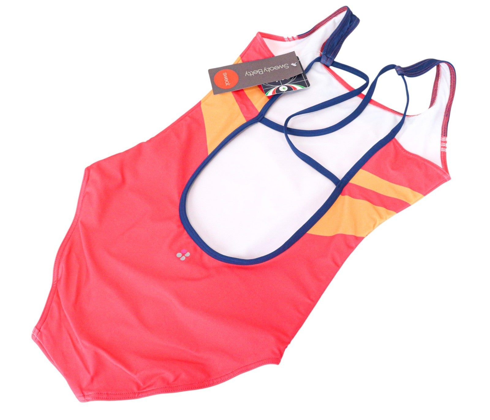 „SWEATY BETTY Medalist“ moteriškas rožinis vientisas maudymosi kostiumėlis su kryželiu nugaroje M dydžio 