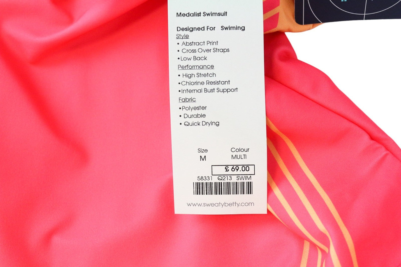 „SWEATY BETTY Medalist“ moteriškas rožinis vientisas maudymosi kostiumėlis su kryželiu nugaroje M dydžio 