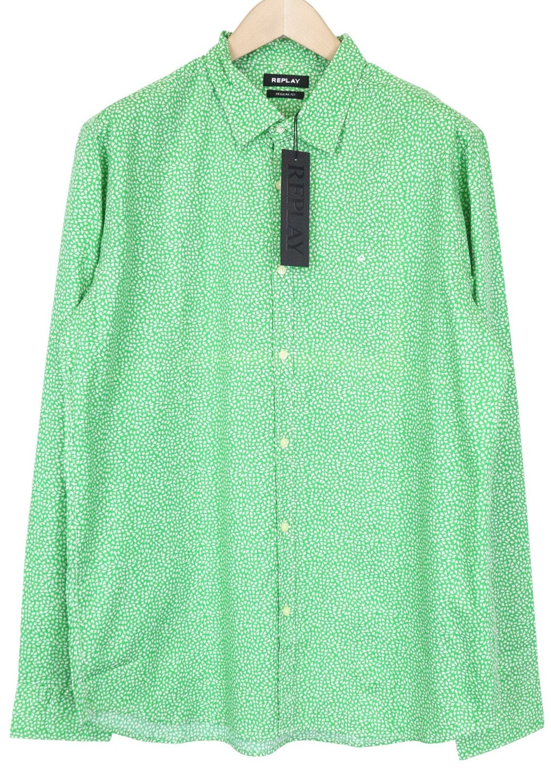 REPLAY vyriški 2XL dydžio žali raštuoti medvilniniai ilgomis rankovėmis marškinėliai su ilgomis rankovėmis