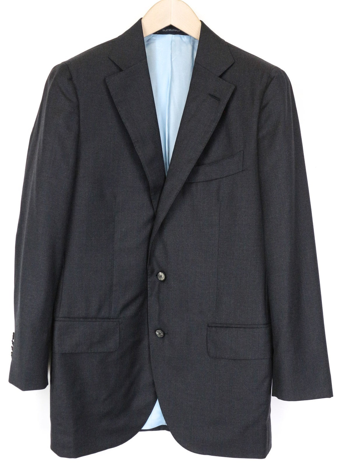 „SUITSUPPLY La Spalla“ vyriškas pilkas klasikinis vilnonis švarkas UK40R, vienaeilis 