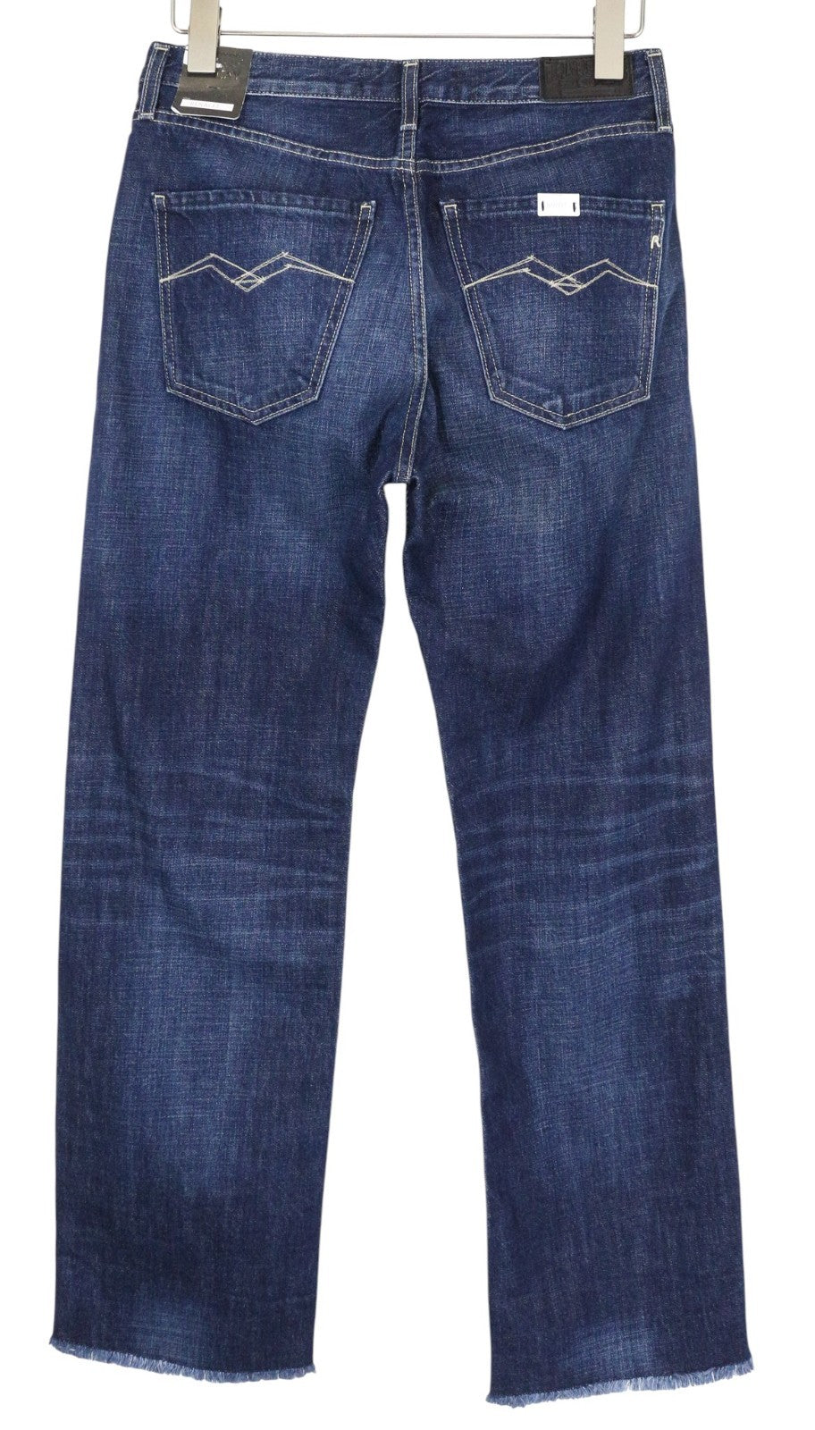 REPLAY Renalei moteriški W27/L30 berniukiško kirpimo mėlyni grynos medvilnės skalbti džinsai 