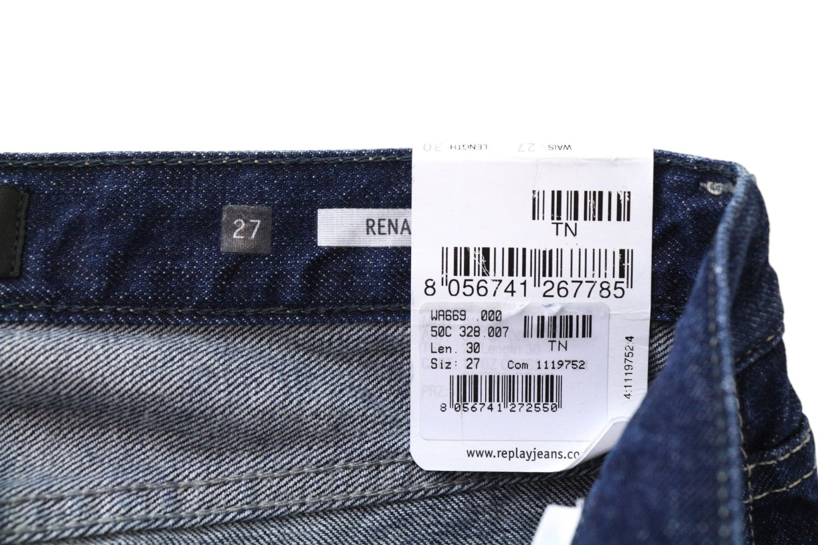 REPLAY Renalei moteriški W27/L30 berniukiško kirpimo mėlyni grynos medvilnės skalbti džinsai 