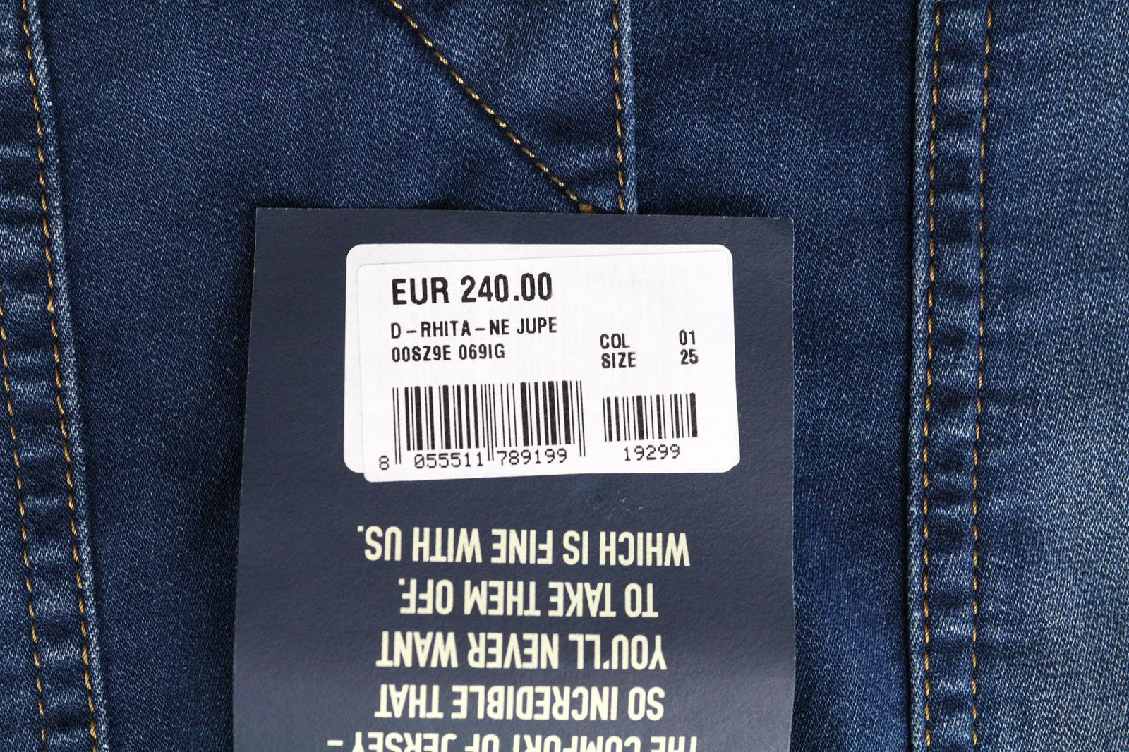 DIESEL D-Rhita-NE 069IG moteriškas W25 ilgas džinsinio mėlynumo medvilninis tamprus sijonas jogger 