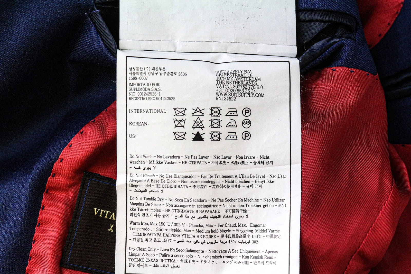 „SUITSUPPLY La Spalla“ vyriškas mėlynas vilnonis vieneilis švarkas, UK36S, oficialus 