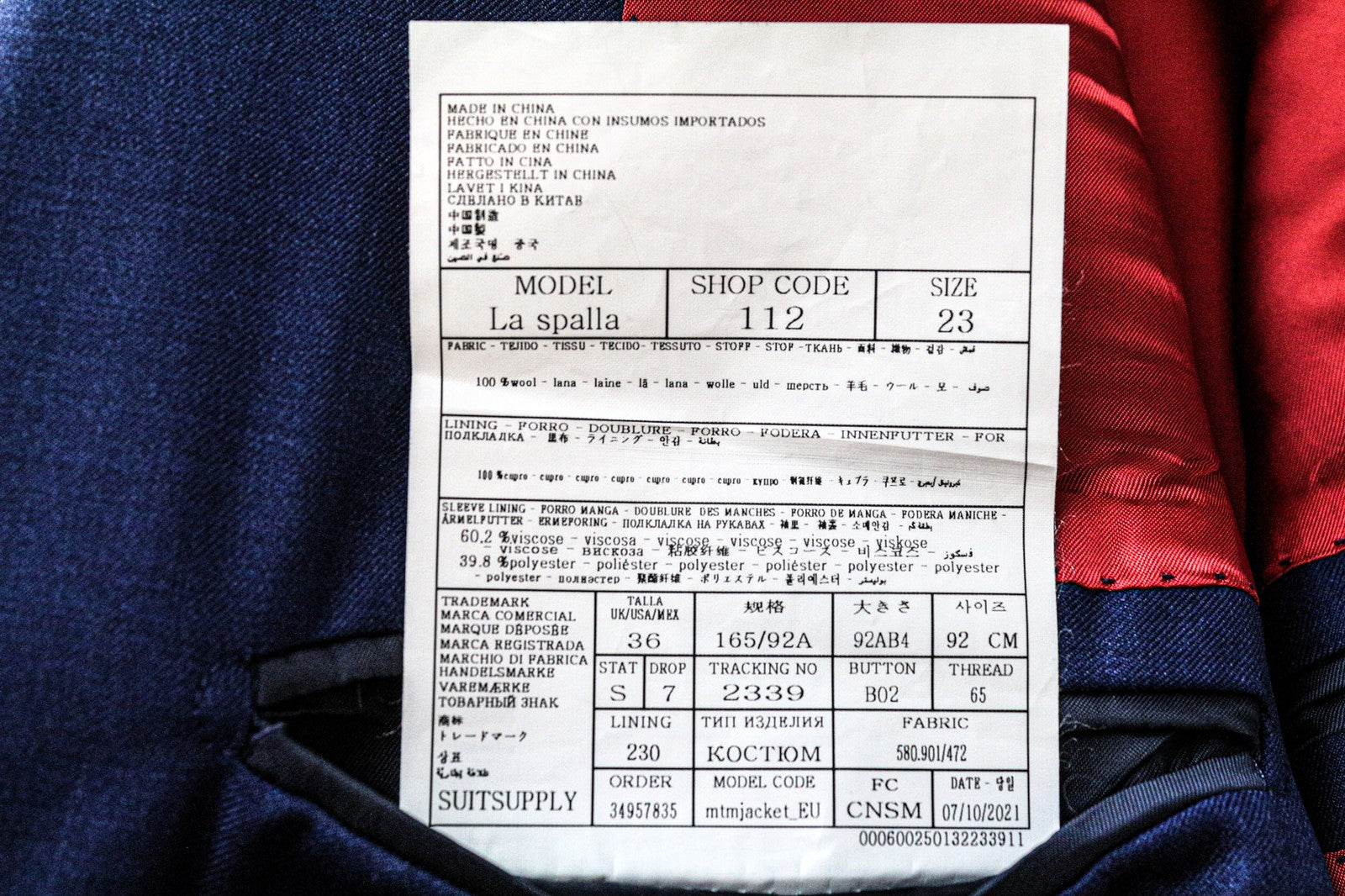 „SUITSUPPLY La Spalla“ vyriškas mėlynas vilnonis vieneilis švarkas, UK36S, oficialus 