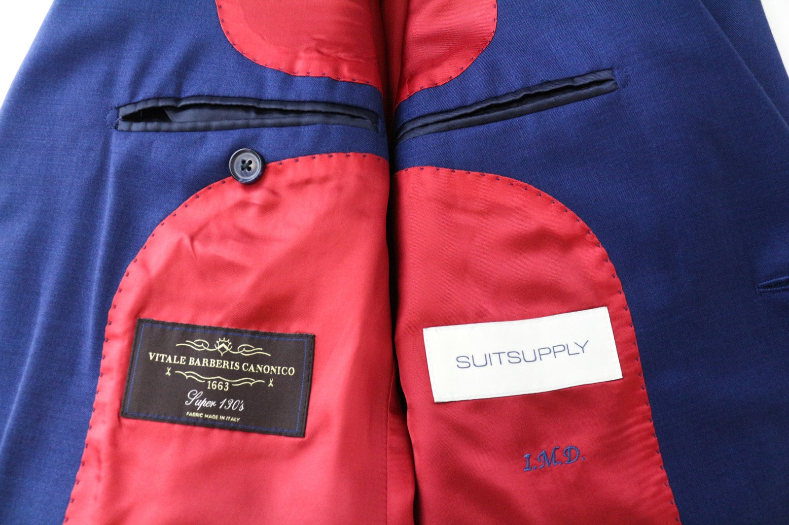 „SUITSUPPLY La Spalla“ vyriškas mėlynas vilnonis vieneilis švarkas, UK36S, oficialus 