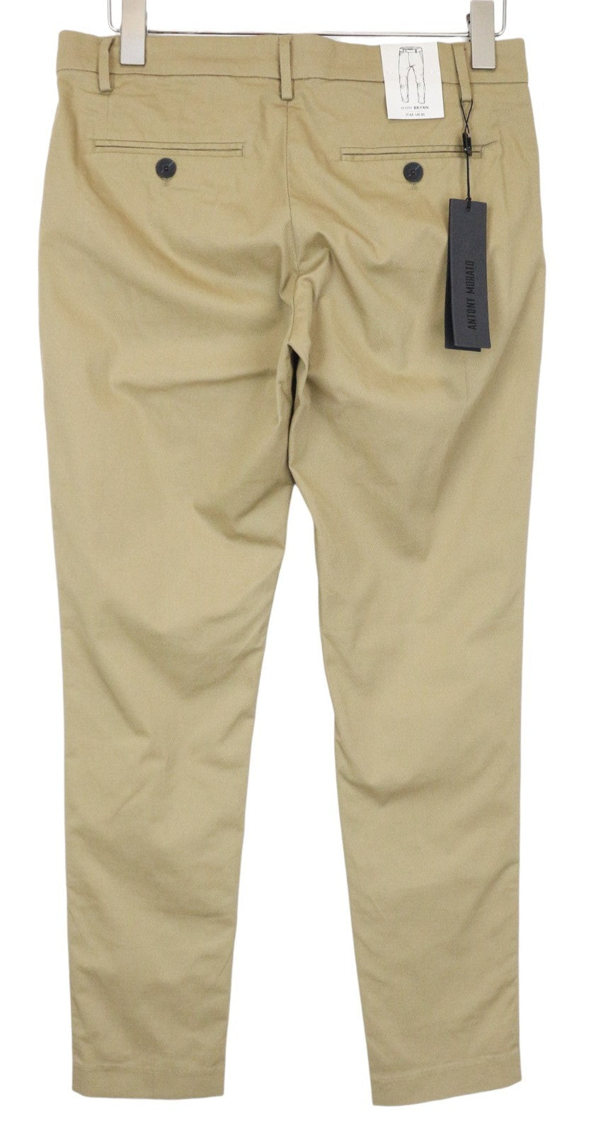ANTONY MORATO Bryan vyriškos 44/30 smėlio spalvos medvilninės tamprios, aptemptos, klostuotos kelnės 