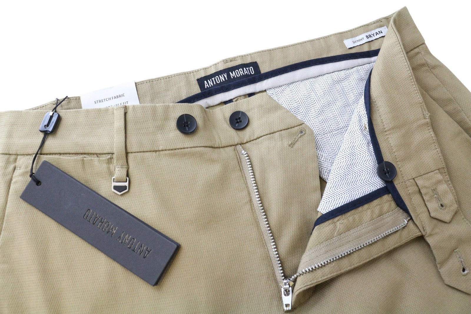 ANTONY MORATO Bryan vyriškos 44/30 smėlio spalvos medvilninės tamprios, aptemptos, klostuotos kelnės 