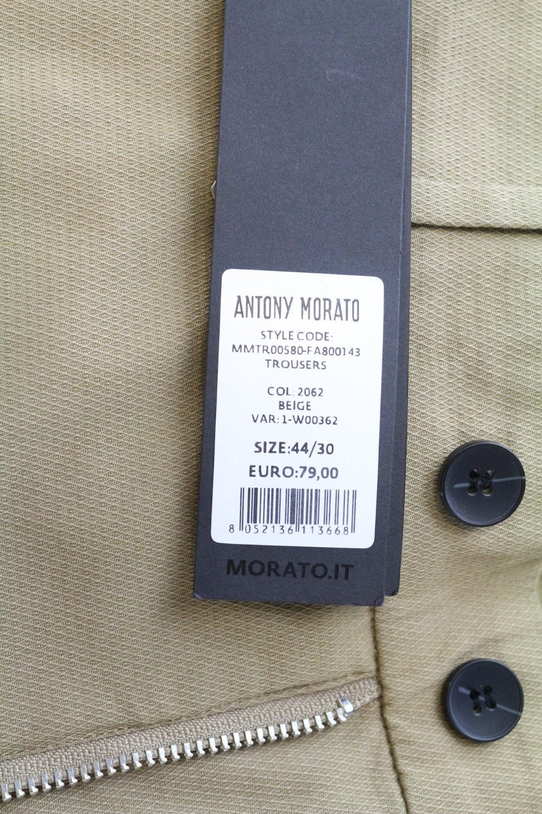 ANTONY MORATO Bryan vyriškos 44/30 smėlio spalvos medvilninės tamprios, aptemptos, klostuotos kelnės 