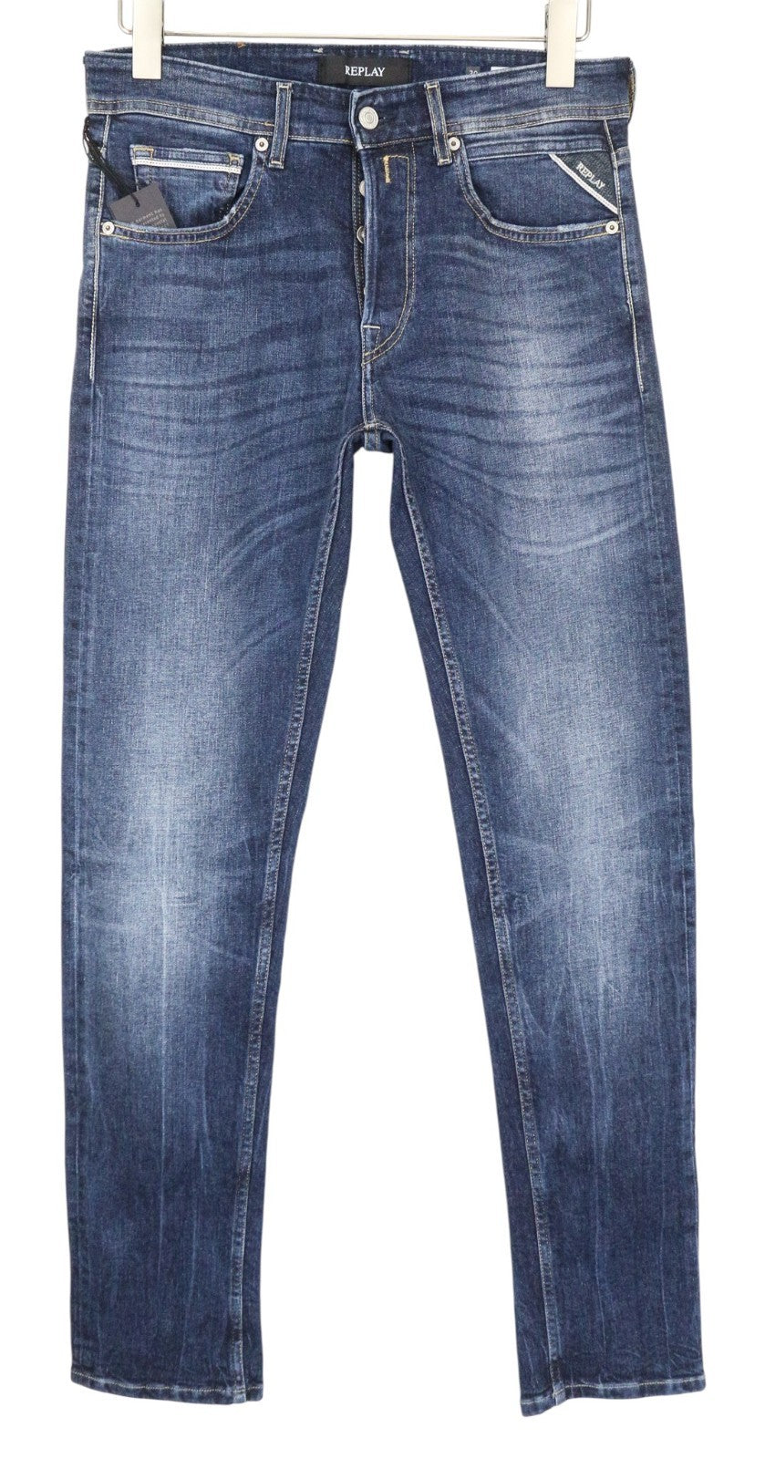 REPLAY Grover Men's W30/L32 Straight Blue Stretch Cotton Casual Jeans