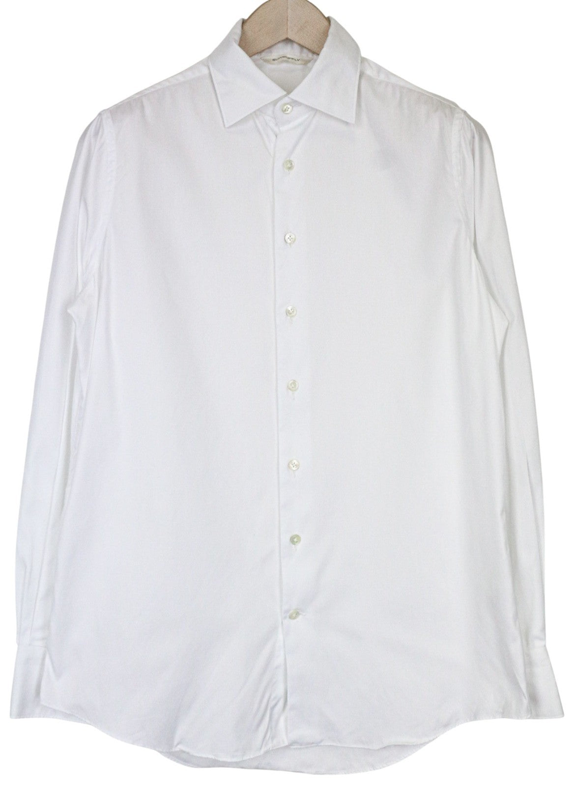 SUITSUPPLY Men's Formal Shirt ~S Slim White Cotton Spread Collar Long Sleeve