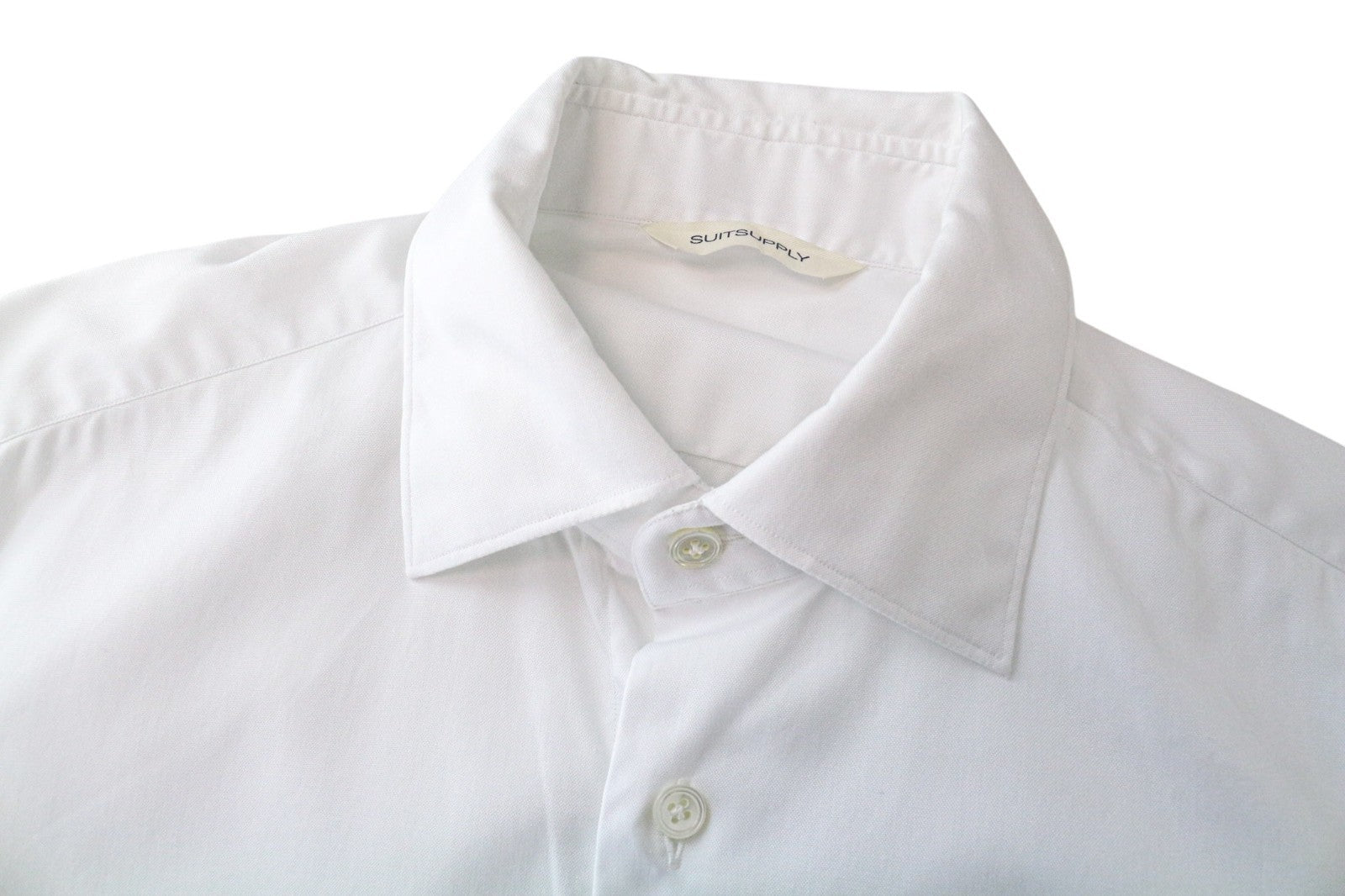 SUITSUPPLY Men's Formal Shirt ~S Slim White Cotton Spread Collar Long Sleeve