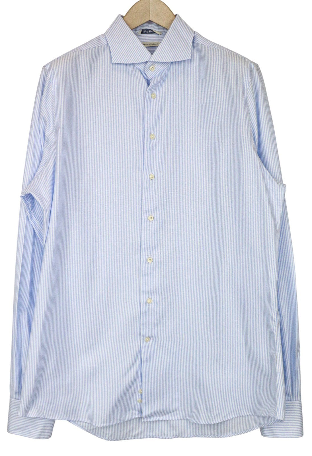 SUITSUPPLY Men's Formal Shirt 43L/17L Extra Slim Blue Striped Cotton Pattern