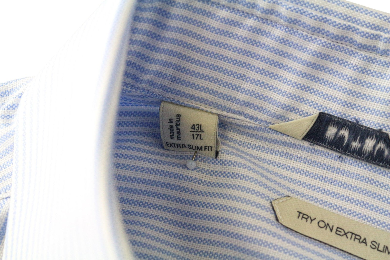 SUITSUPPLY Men's Formal Shirt 43L/17L Extra Slim Blue Striped Cotton Pattern