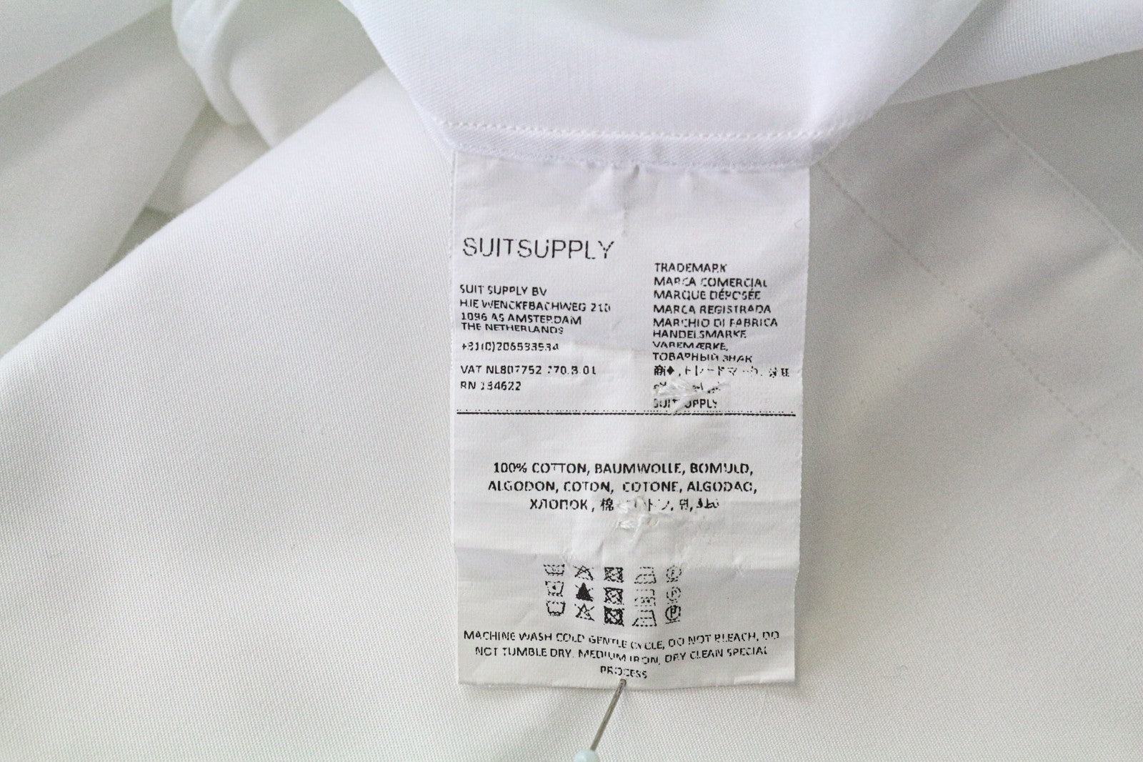 SUITSUPPLY Men's Formal Shirt ~M Slim Twill White Cotton Button Long Sleeve