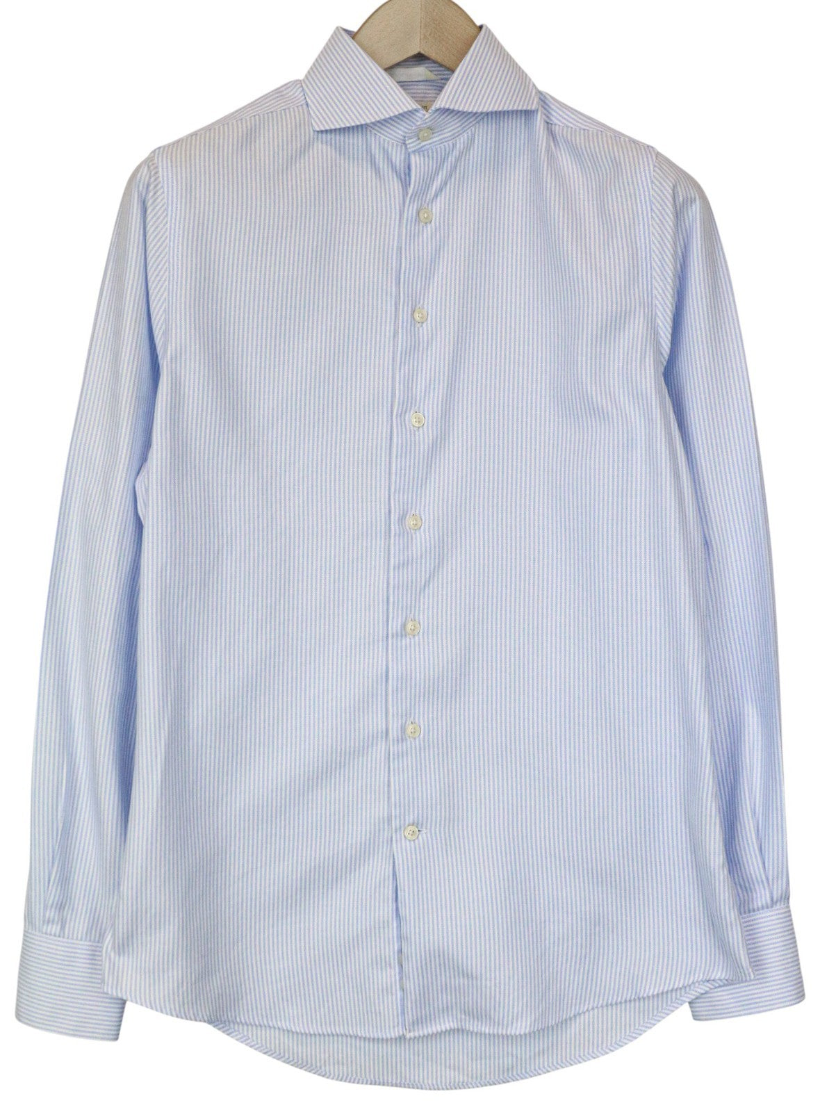 SUITSUPPLY Men's Formal Shirt 37/14.5 Extra Slim Blue Cotton Striped Pattern