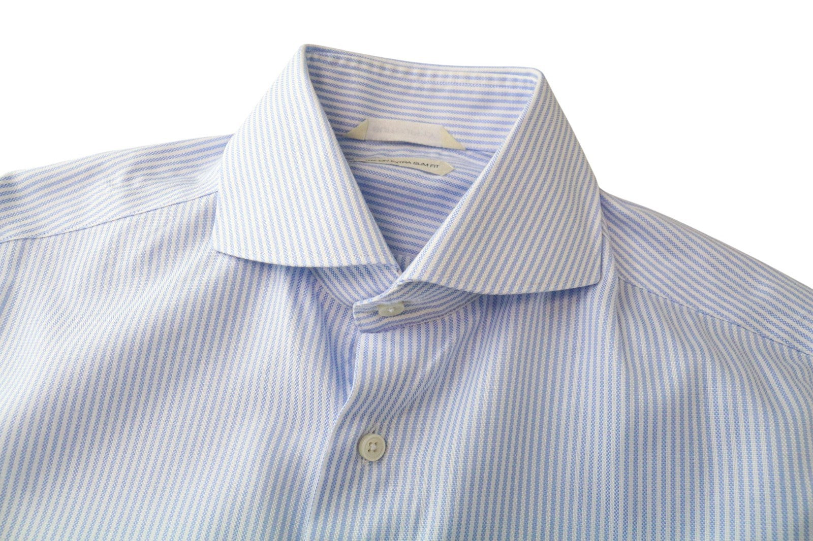 SUITSUPPLY Men's Formal Shirt 37/14.5 Extra Slim Blue Cotton Striped Pattern