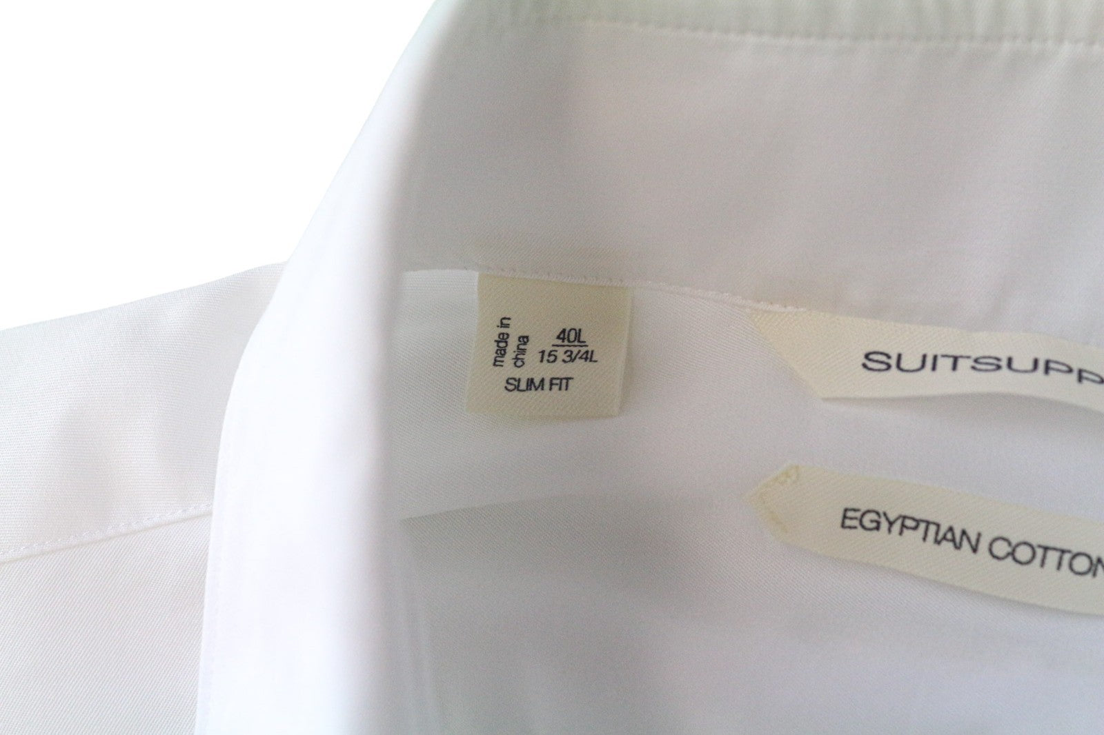 SUITSUPPLY vyriški formalūs marškiniai 40L/15.75L ploni balti medvilniniai ilgi su sagomis 