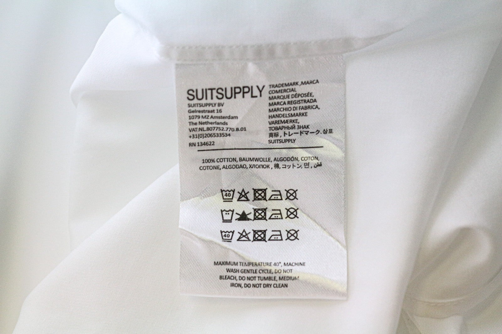 SUITSUPPLY vyriški formalūs marškiniai 40L/15.75L ploni balti medvilniniai ilgi su sagomis 