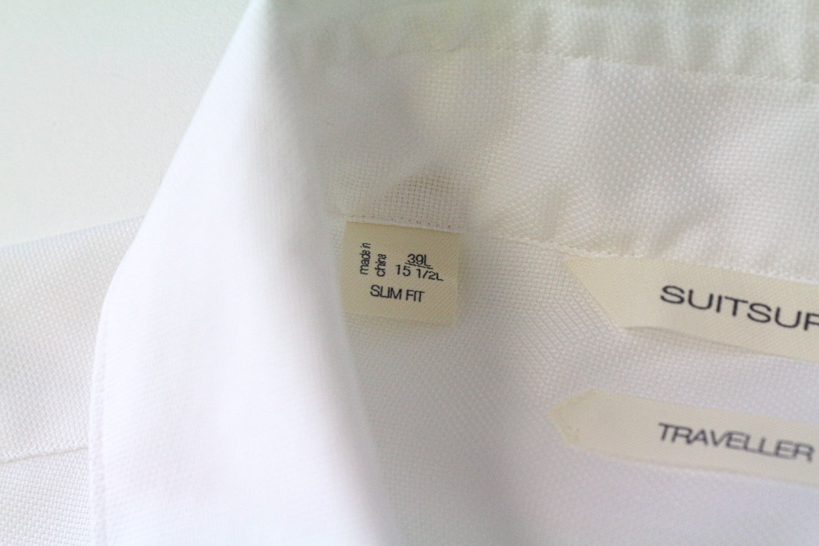 „SUITSUPPLY Traveller“ vyriški formalūs marškinėliai, 39L/15.5L, ploni, balti, klasikinio stiliaus medvilniniai marškinėliai 