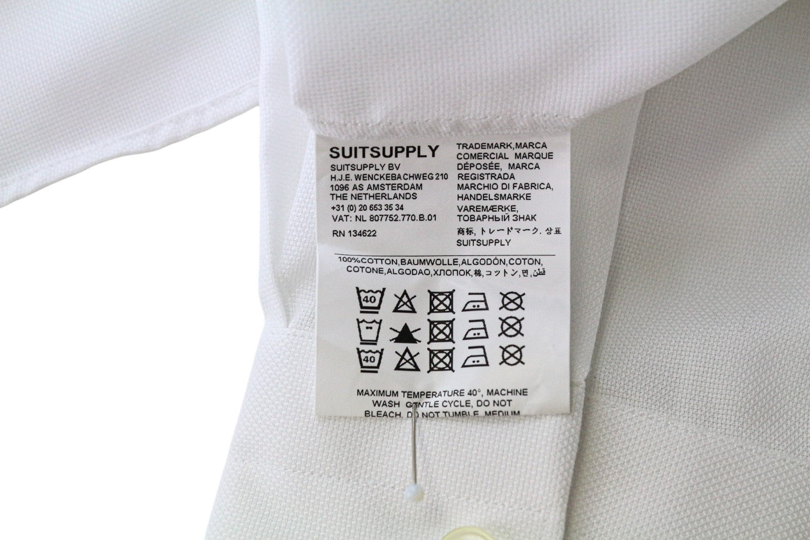 „SUITSUPPLY Traveller“ vyriški formalūs marškinėliai, 39L/15.5L, ploni, balti, klasikinio stiliaus medvilniniai marškinėliai 