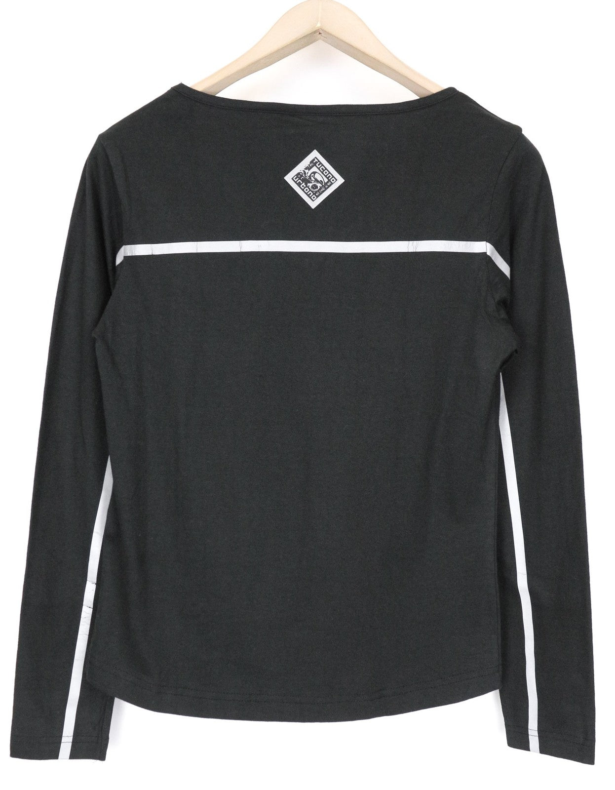 TUCANO URBANO T-TU moteriški marškinėliai su V formos iškirpte, juodi, medvilniniai, ilgomis rankovėmis, laisvalaikio stiliaus. 