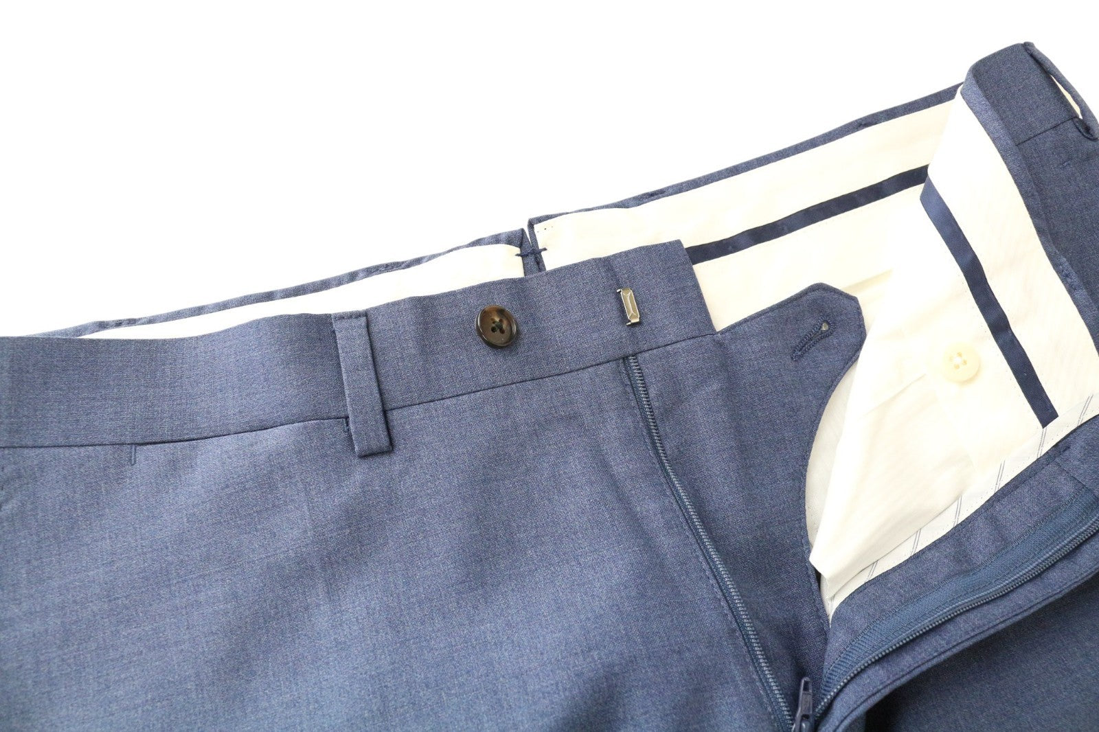 SUITSUPPLY Brescia vyriškos kelnės UK40R mėlynos vilnonės klostuotos pamušalu elegantiškos kelnės 