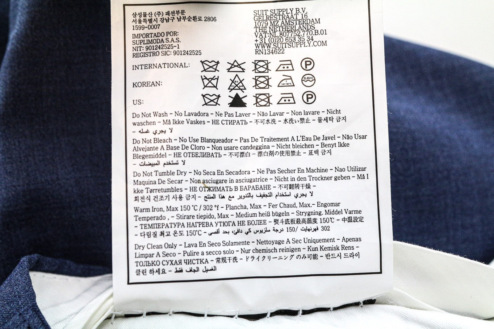 SUITSUPPLY Brescia vyriškos kelnės UK40R mėlynos vilnonės klostuotos pamušalu elegantiškos kelnės 