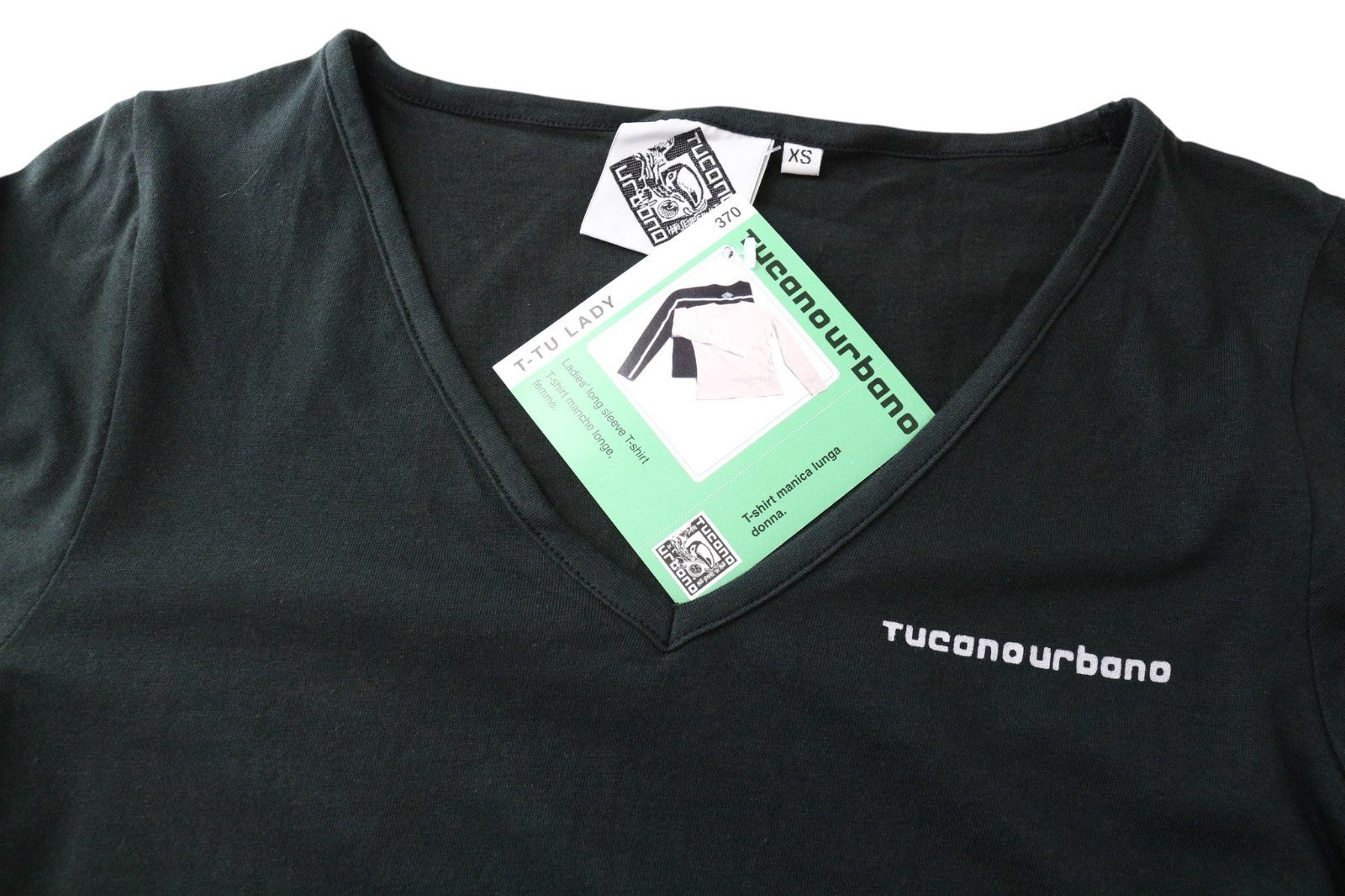 TUCANO URBANO T-TU moteriški marškinėliai ilgomis rankovėmis, XS dydžio, juodi, su medvilniniu logotipu, laisvalaikio stiliaus. 