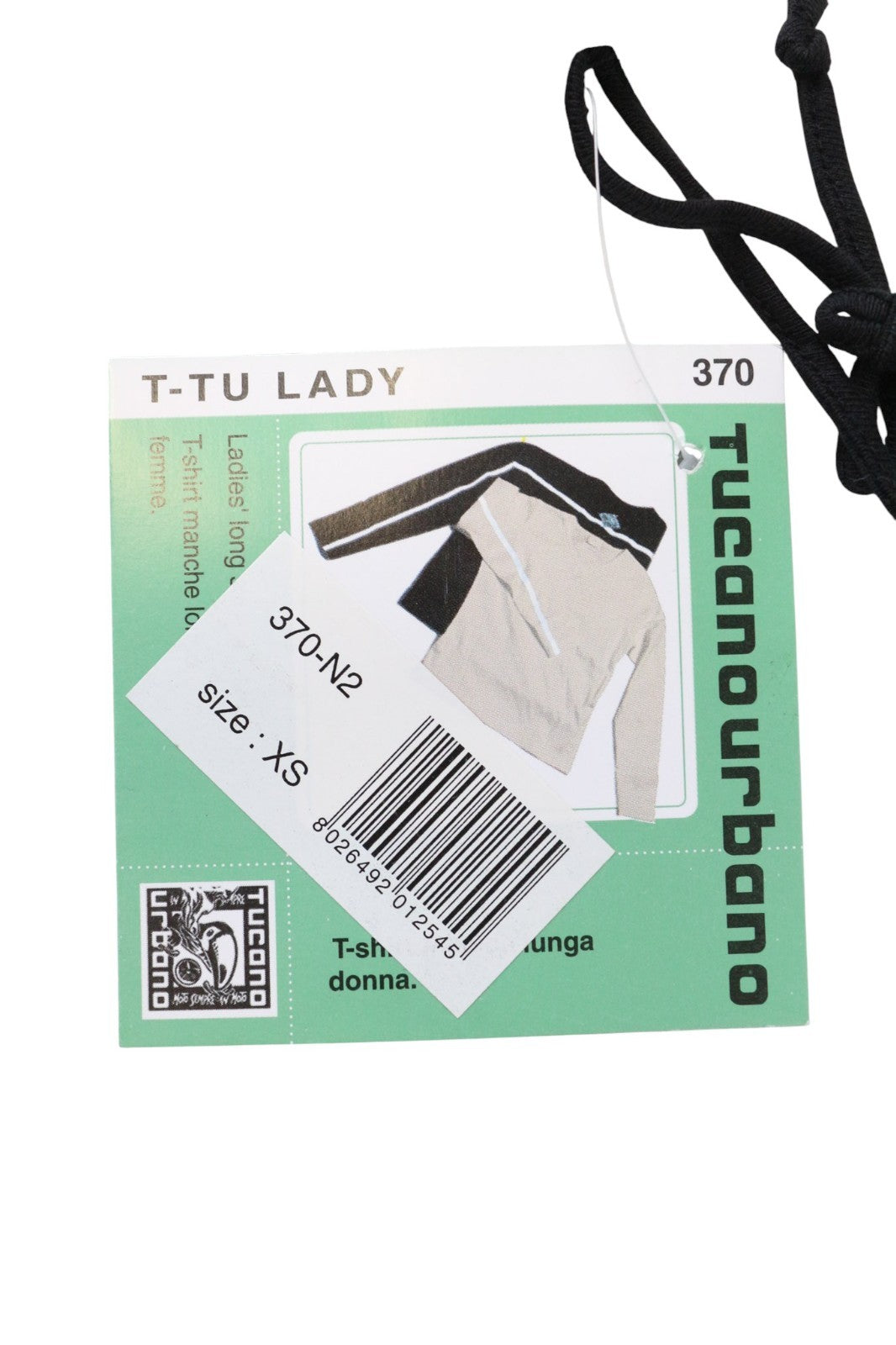 TUCANO URBANO T-TU moteriški marškinėliai ilgomis rankovėmis, XS dydžio, juodi, su medvilniniu logotipu, laisvalaikio stiliaus. 