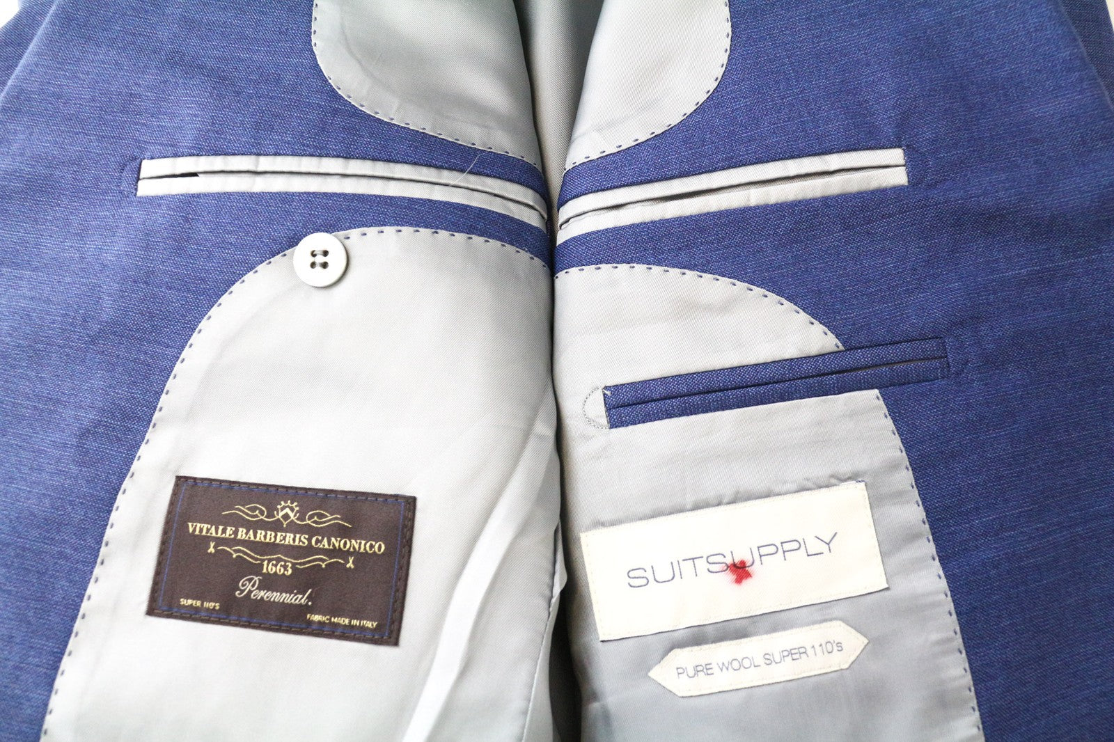 SUITSUPPLY Lazio Men's Suit UK38R Blue Pure Wool Slim 2Pc Super 110s Fabric