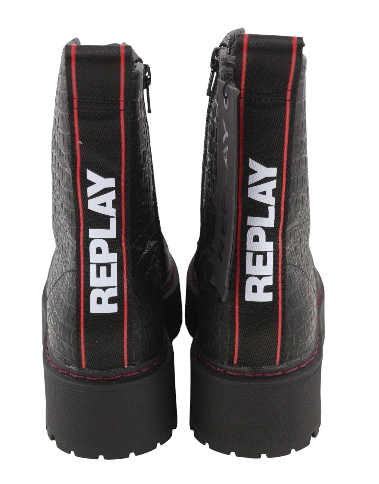 REPLAY moteriški aulinukai, juodi, 40 dydžio, „Ortholite“ stiliaus, krokodilo rašto, platforminis padas, palaidinė su kulkšnimis. 