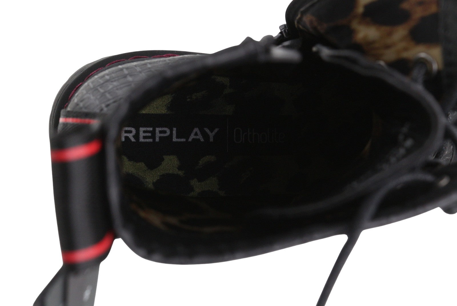 REPLAY moteriški aulinukai, juodi, 40 dydžio, „Ortholite“ stiliaus, krokodilo rašto, platforminis padas, palaidinė su kulkšnimis. 