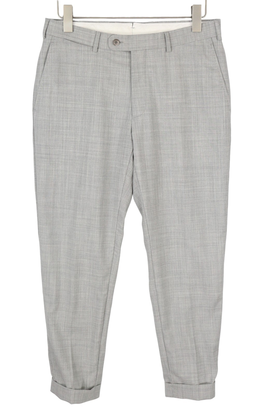 SUITSUPPLY Soho vyriškos kelnės su atlenkiamomis langais, UK32R, pilkos melanžo spalvos, grynos vilnos, Super S120 