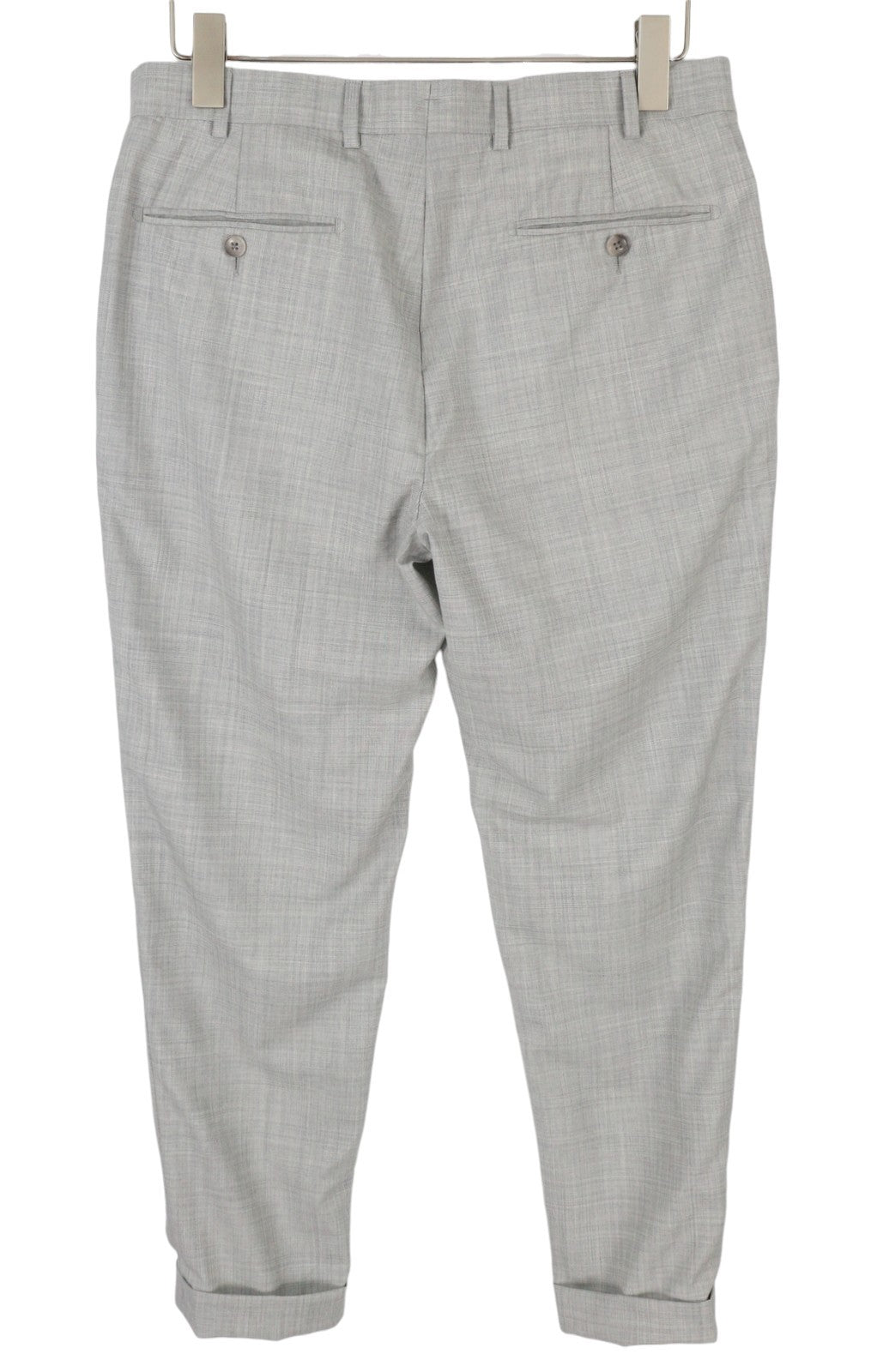 SUITSUPPLY Soho vyriškos kelnės su atlenkiamomis langais, UK32R, pilkos melanžo spalvos, grynos vilnos, Super S120 