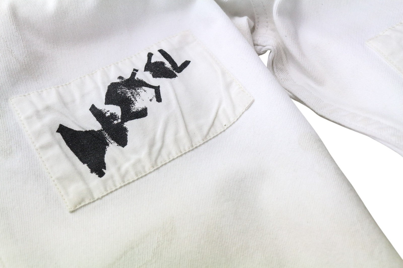 DIESEL Theppar vyriški džinsai W28 balti medvilniniai tamprūs džinsai su lopais ir dėmėmis 