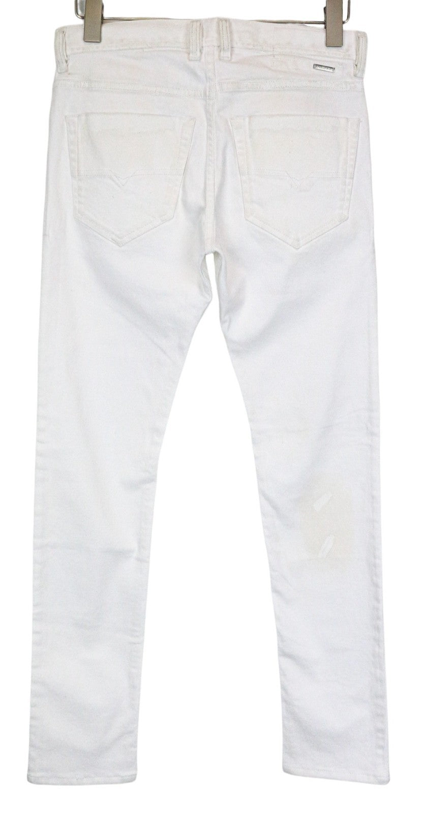 DIESEL Theppar vyriški džinsai W28 balti medvilniniai tamprūs džinsai su lopais ir dėmėmis 