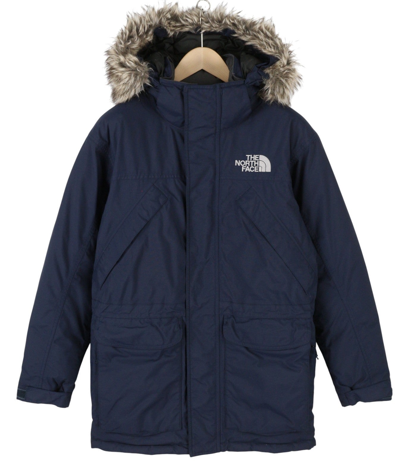 „THE NORTH FACE“ vyriška striukė XS, tamsiai mėlyna, 550 pūkuota, su gobtuvu ir užtrauktuku 