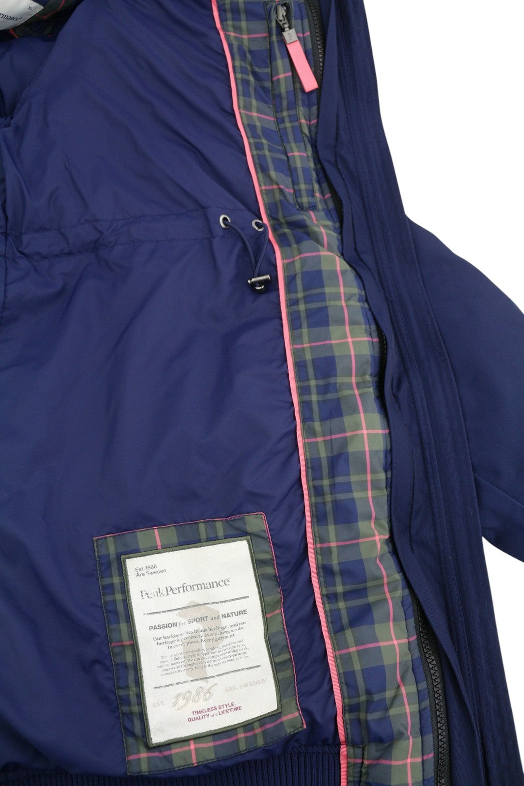 PEAK PERFORMANCE Bea Parka moteriška striukė, mėlyna, su paminkštintu gobtuvu, užtrauktuku ir XL dydžio, 2in1 