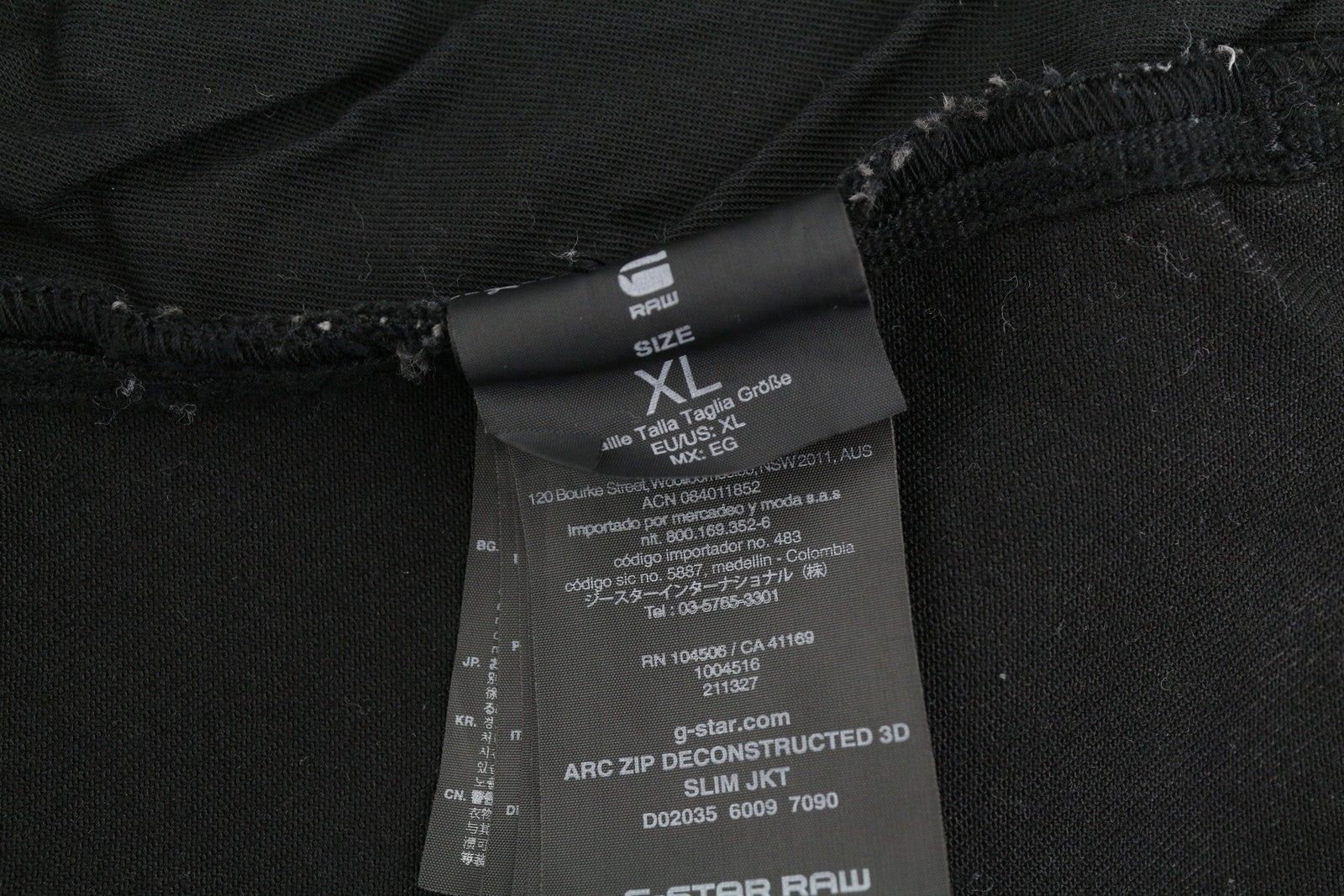 G-STAR Arc Zip Deconstructed 3D Slim vyriška striukė, XL dydžio, juoda, su išblukusiu užtrauktuku, lengva 